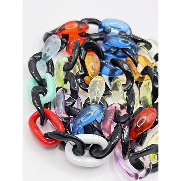 Multicolored Unisex Acrylic Chain Link Necklace 17”~ 4mm Thick~ - Picture 6 of 9